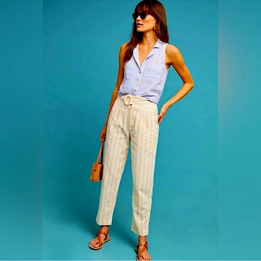 Anthropologie Beige and White Striped Pants